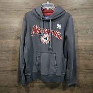 Vintage Distressed Abercrombie & Fitch Charcoal Hoodie w/ Red Accents - Large